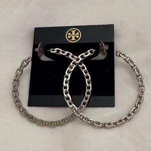 Tory Burch Silver Chainlink Hoop Earrings